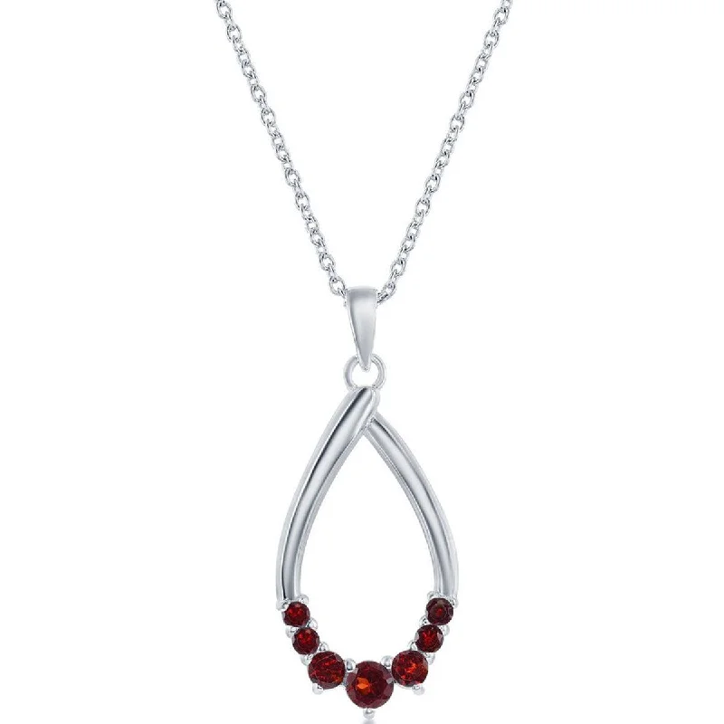 Ladies necklaces enduring classics-Classic Women's Necklace - Sterling Silver Pear-shaped Garnet Gemstone | M-6948