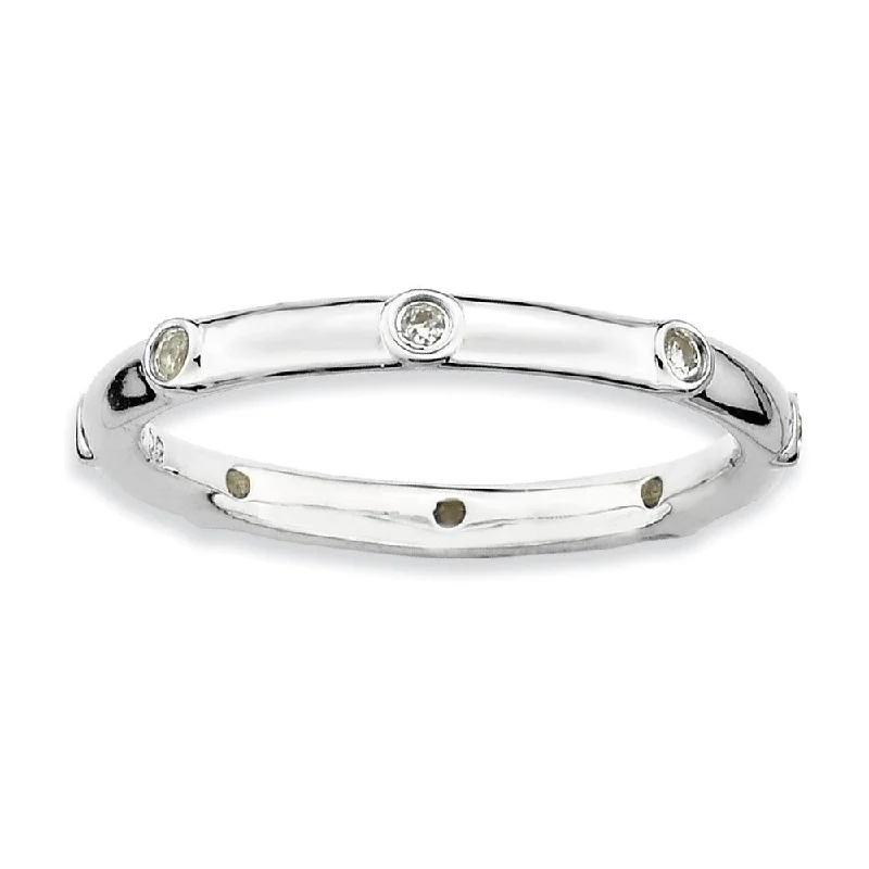 Ladies rings everyday wear-Sterling Silver Stackable White Topaz Accent 2.25mm Band