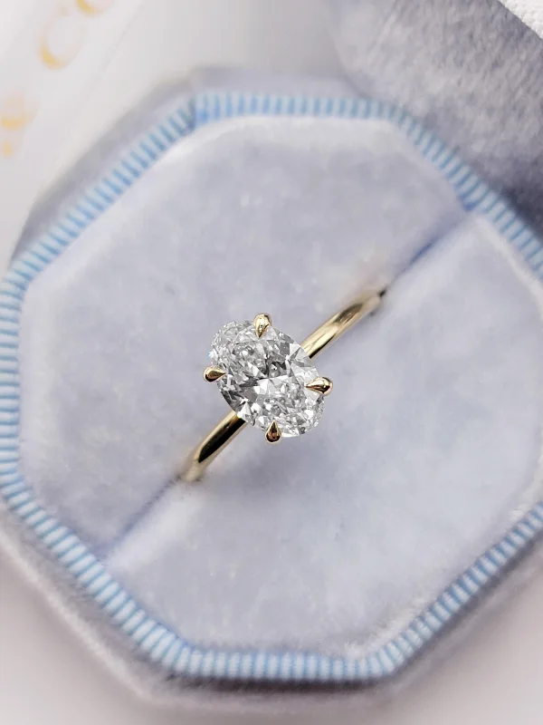 Ladies engagement rings celebrity looks-1.40 Carats Lab Grown Oval Cut Solitaire Hidden Halo Diamond Engagement Ring