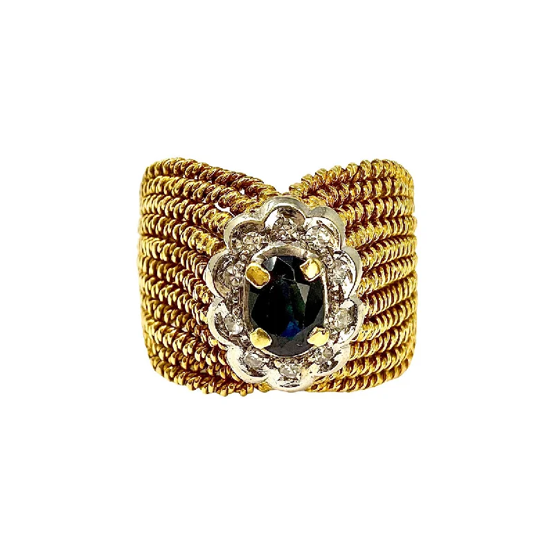 Ladies rings gold designs-18K Gold Rope Ring with Sapphire and Diamond