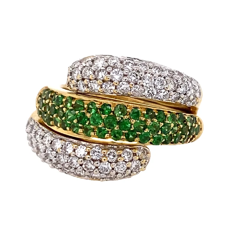 Ladies rings animal themes-Estate Two-Piece Diamond & Tsavorite Ring in Yellow Gold