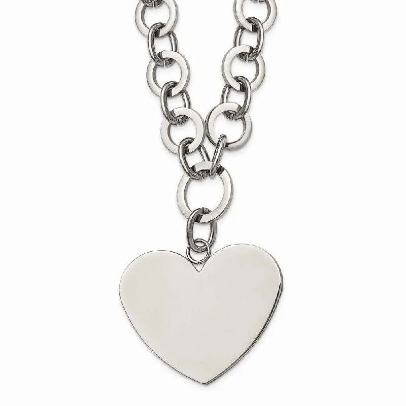 Ladies necklaces shape designs-Stainless Steel Polished Large Heart w/1.75in ext. Necklace