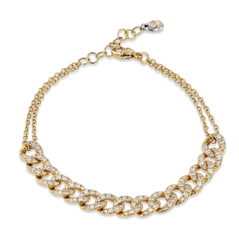 Ladies bracelets wedding essentials-Yellow Gold Pave Diamond Link Bracelet