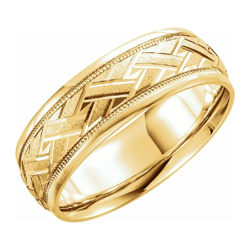 Ladies rings proposal gifts-7mm 14K Yellow Gold Woven Design Comfort Fit Band