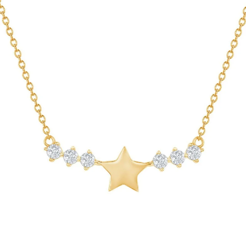 Ladies necklaces wildlife themes-Classic Women's Necklace - GP Sterling Silver Star with CZ Side Bar | M-6887-GP