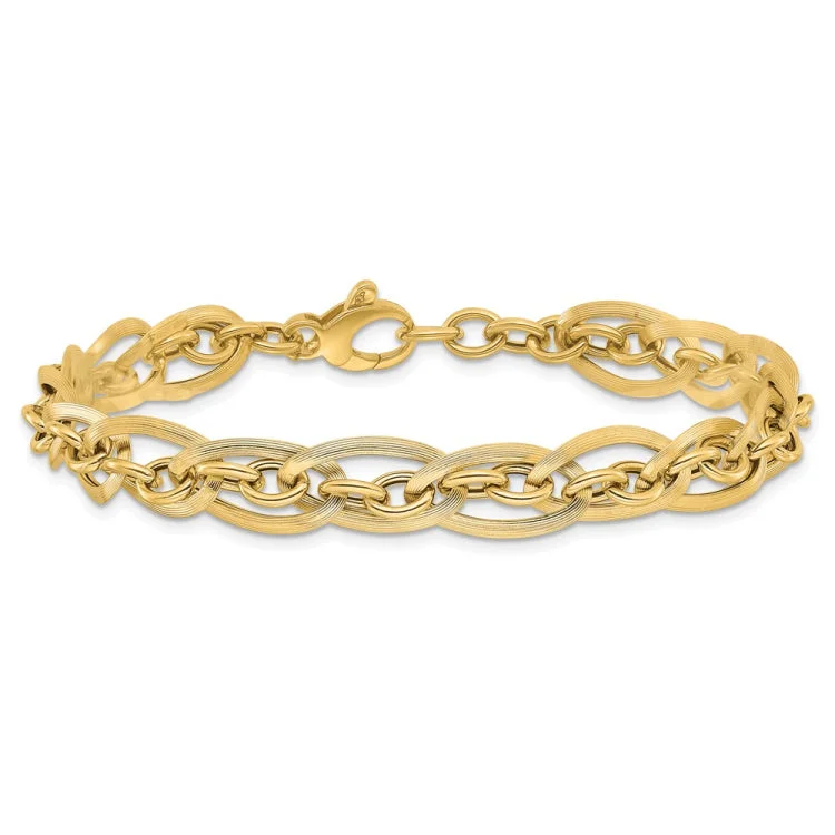 Ladies bracelets group styles-14K Gold Polished and Grooved w/ .5 in ext. Fancy Link Bracelet