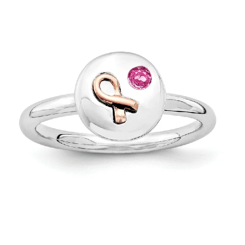 Ladies rings animal themes-Sterling Silver 14k Rose Gold Ribbon Pink Sapphire 9mm Disc Stack Ring