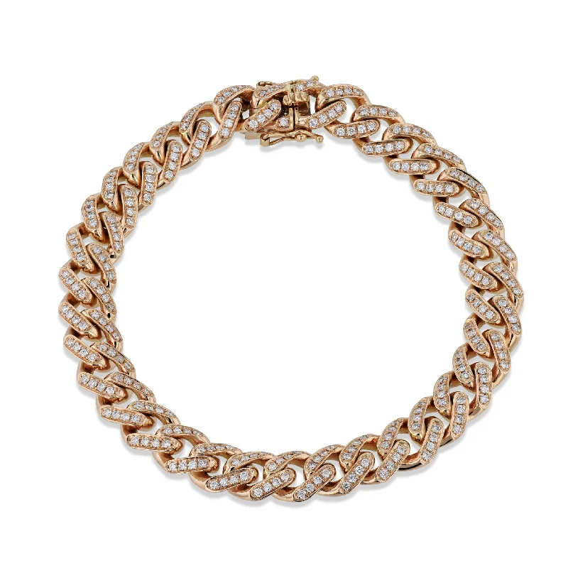 Ladies bracelets cultural flair-Cuban Diamond Rose Gold Link Bracelet