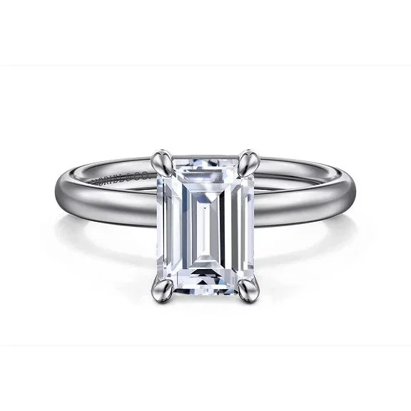 Ladies engagement rings solitaire gems-Unite - 14K White Gold Emerald Cut Solitaire Diamond Engagement Ring (Setting Only)