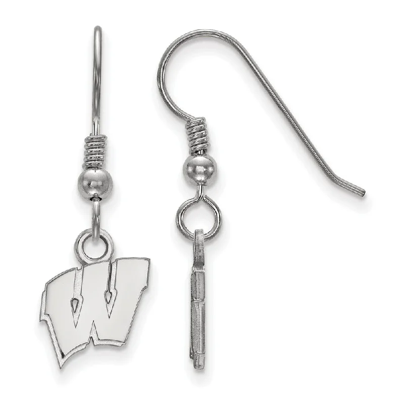 Ladies earrings buyer feedback-Sterling Silver University of Wisconsin XS (Tiny) Dangle Wire Earrings