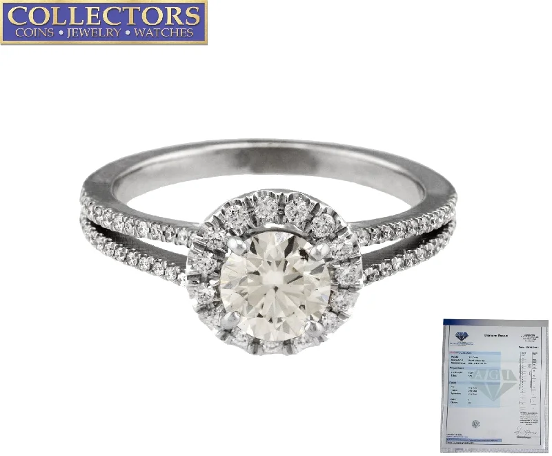 Ladies engagement rings large stones-Ladies 14K White Gold 1.02 CT H SI1 Round Brilliant Diamond Halo Engagement Ring