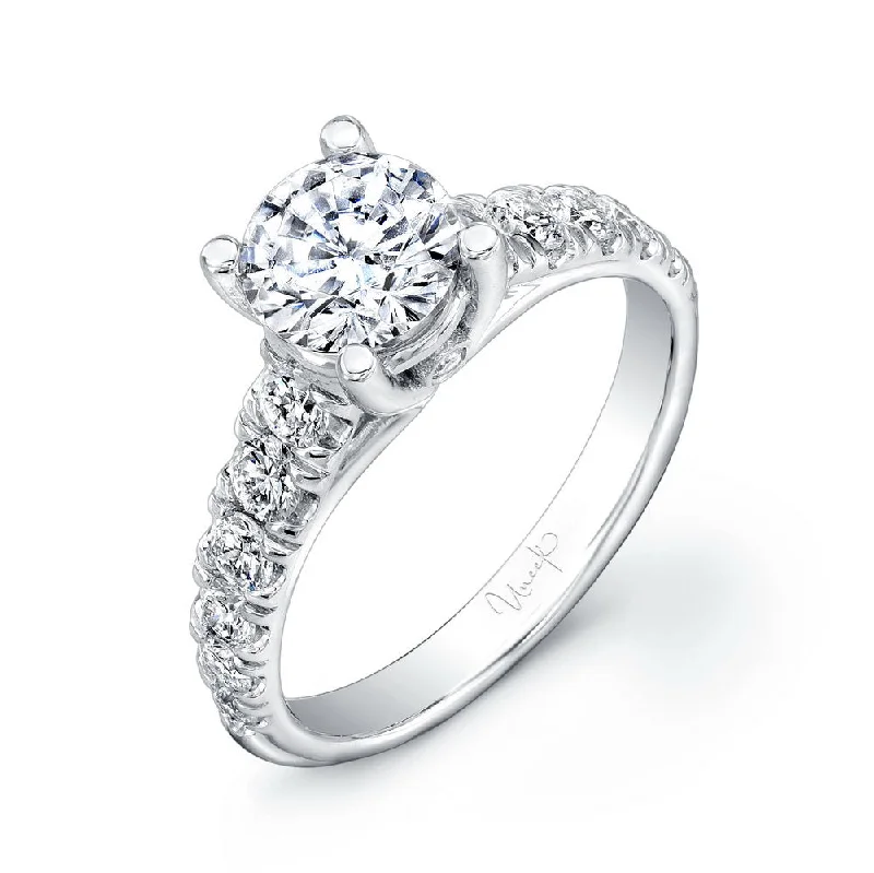 Ladies engagement rings round cut-Uneek Round Diamond Non-Halo Engagement Ring with Graduated Melee Diamonds U-Pave Set on Upper Shank