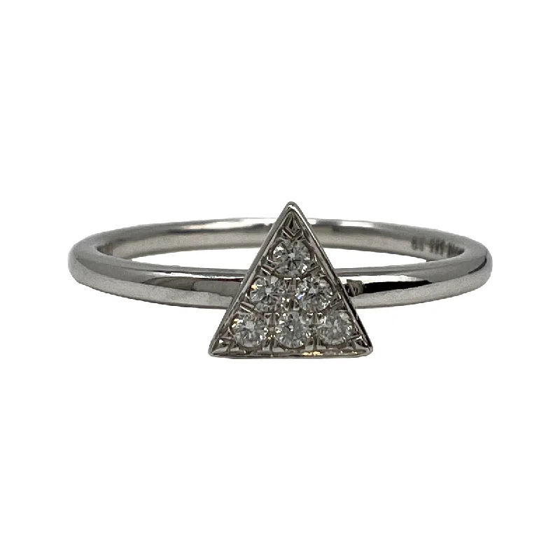 Ladies rings Asian-inspired-14K White Gold Ring with Triangular Shaped Pave Diamond Embellished Center Piece