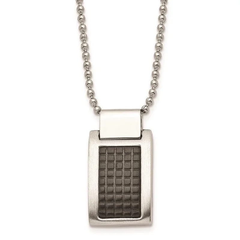 Ladies necklaces sleek modern-Stainless Steel Brushed and Polished Black IP Textured Necklace