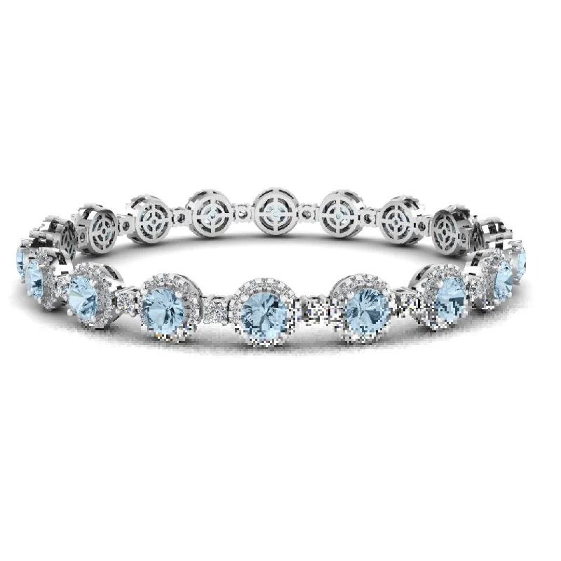 Ladies bracelets name engravings-Round Brilliant Shape 8.5 Carat Aquamarine Featuring Diamond Halo Bracelet BRHARBA