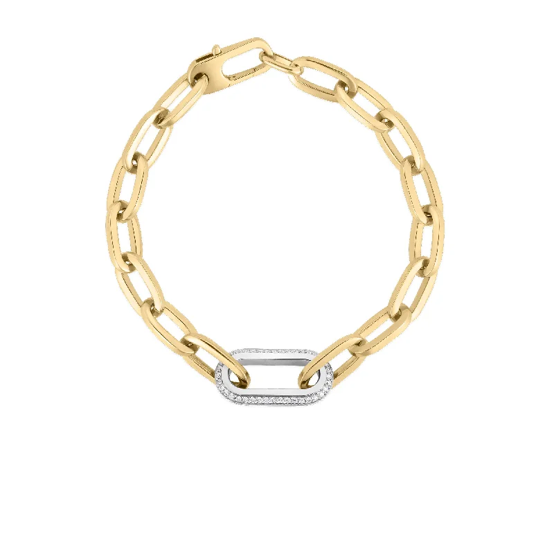 Ladies bracelets work wear-18kt Yellow/White Designer Gold Diamond Link Paperclip Bracelet