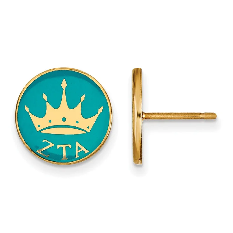 Ladies earrings milestone picks-14K Plated Silver & Enamel Zeta Tau Alpha Crown Post Earrings