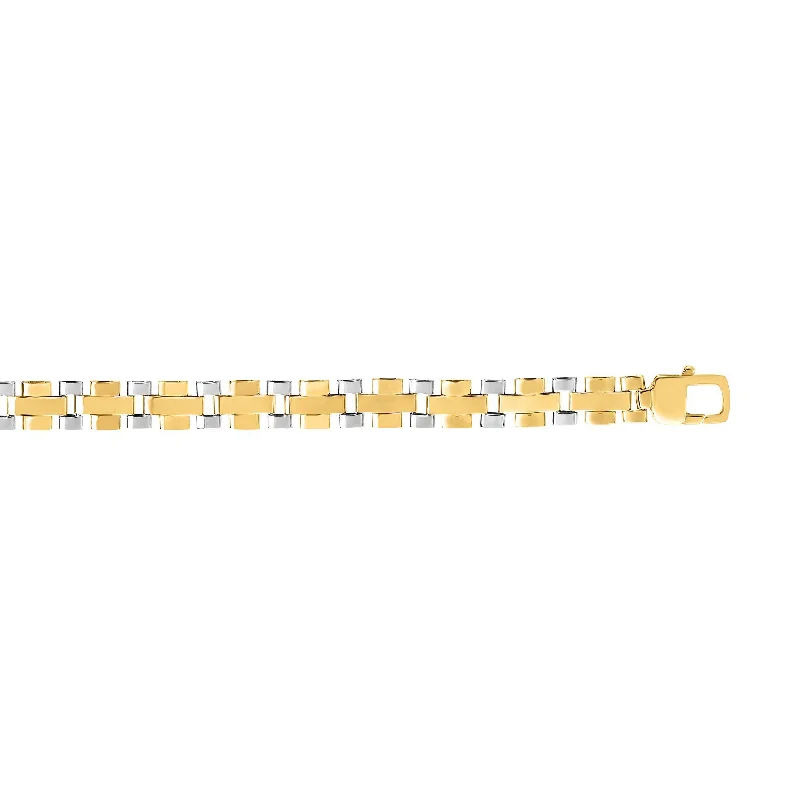 Ladies bracelets geometric shapes-14kt Gold 8.25 inches Yellow+White Finish 7mm Shiny Panther Fancy Bracelet with Lobster Clasp