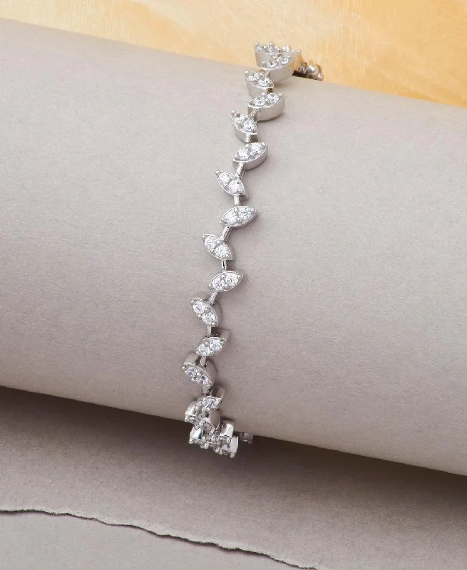 Ladies bracelets group styles-Pretty Stone Studded Silver Bracelet