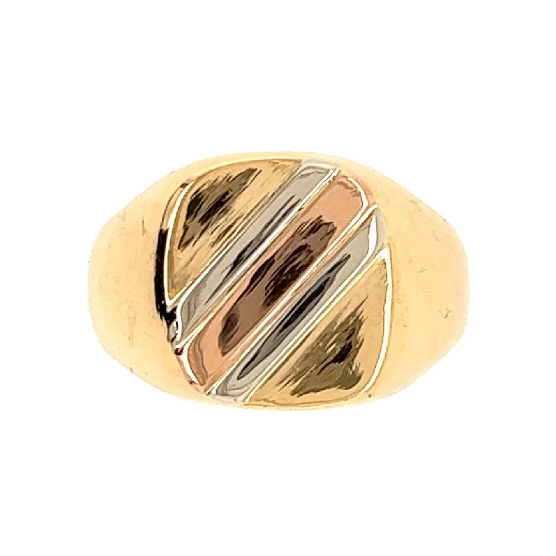 Ladies rings index finger-Estate Signet Ring in Three-Tone Gold