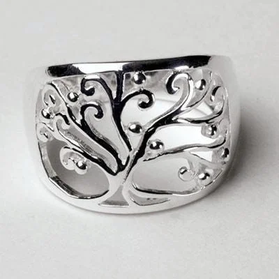 Ladies rings thumb designs-"Tree of Life" Ring in Sterling Silver