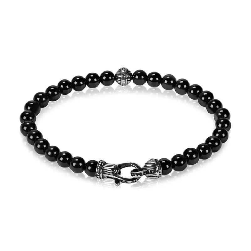 Ladies bracelets event glamour-A.R.Z Men's Black Onyx Bead Bracelet