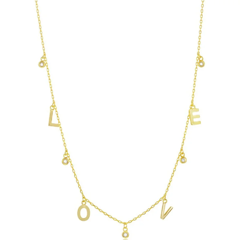 Ladies necklaces allergy-safe-Classic Women's Necklace - Gold Plated Sterling Silver LOVE and CZ Charms | M-6932-GP