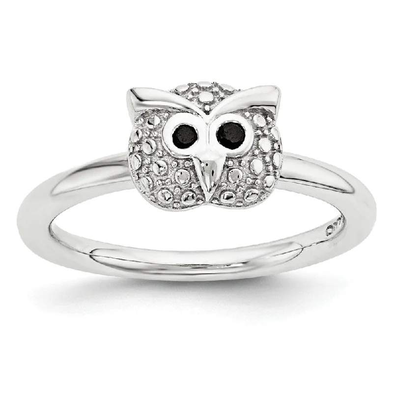 Ladies rings office looks-Sterling Silver & Black Onyx 7mm Owl Stackable Expressions Ring