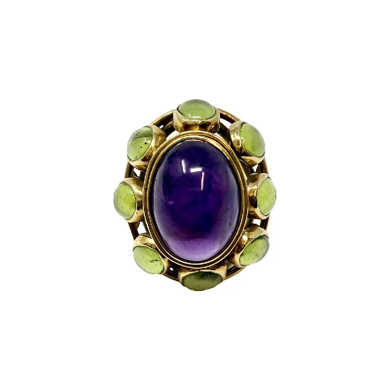 Ladies rings latest styles-18K Gold Dome Ring with Amethyst and Peridot