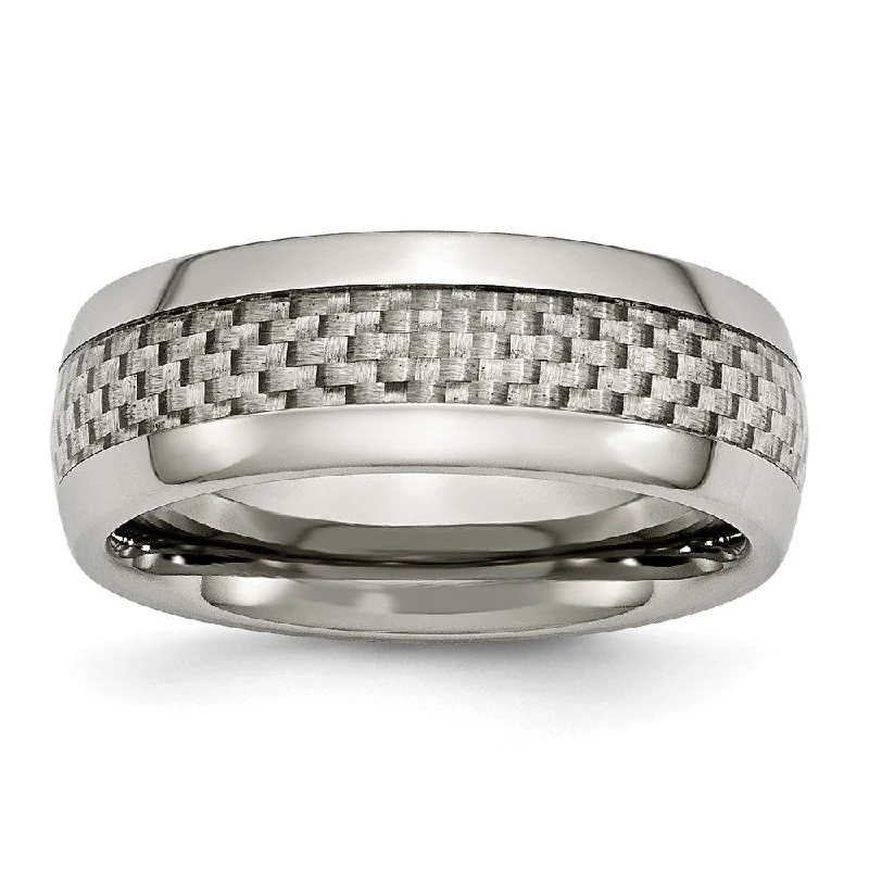 Ladies rings buying tips-8mm Titanium and Gray Carbon Fiber Domed Comfort Fit Band