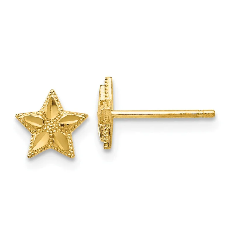 Ladies earrings star designs-Kids 6mm Diamond Cut Star Post Earrings in 14k Yellow Gold