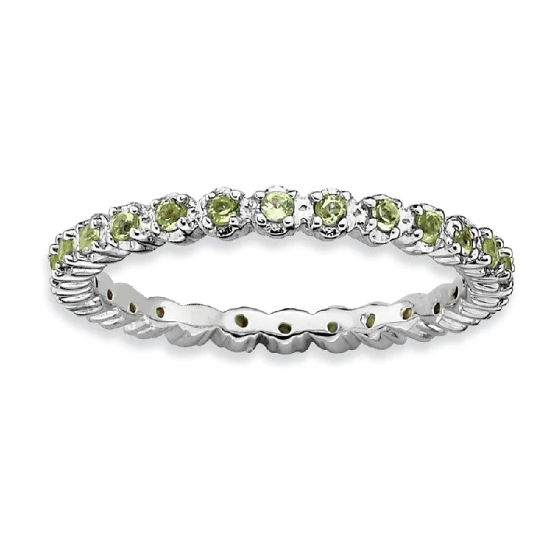 Ladies rings punk flair-2.25mm Rhodium Plated Sterling Silver Stackable Peridot Band