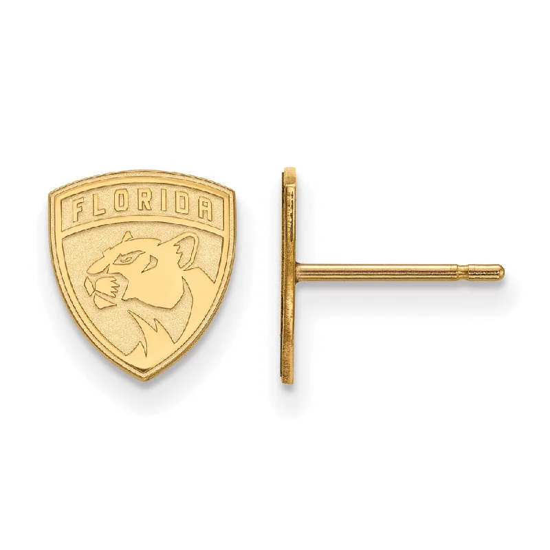 Ladies earrings world brands-SS 14k Yellow Gold Plated NHL Florida Panthers XS Post Earrings