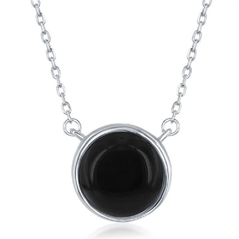 Ladies necklaces custom touches-Sterling Silver Round Onyx Bezel Set Necklace