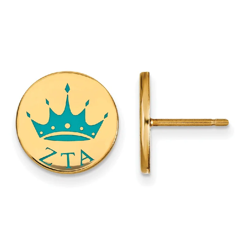 Ladies earrings price options-14K Plated Silver Zeta Tau Alpha Enamel Crown Post Earrings