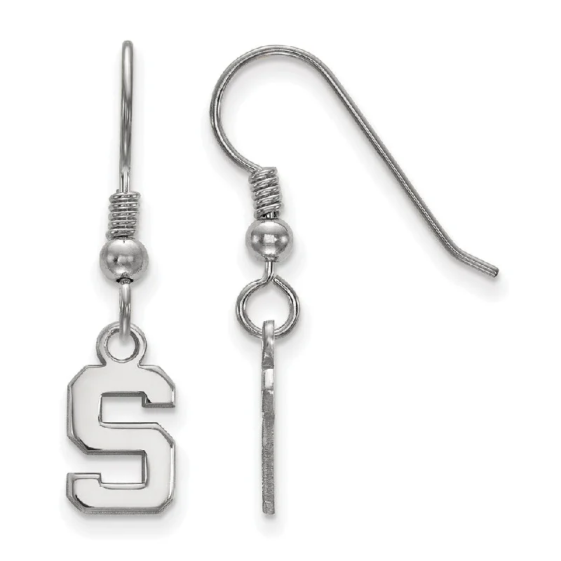 Ladies earrings budget picks-Sterling Silver Michigan State University XS Tiny Dangle Wire Earrings