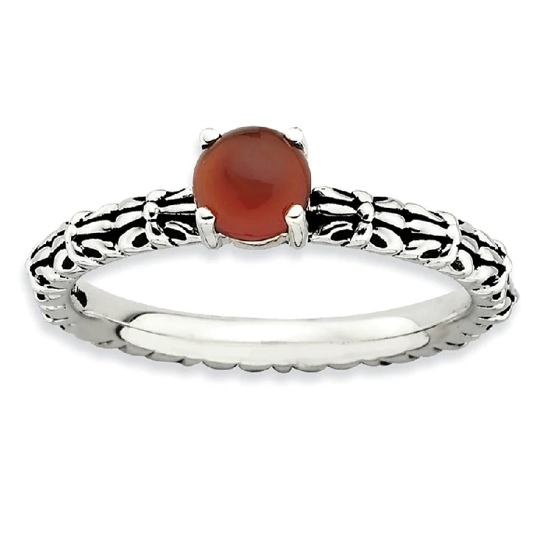 Ladies rings girlfriend surprises-Antiqued SS Stackable Red Agate Ring