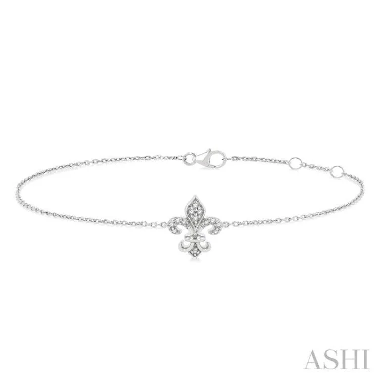 Ladies bracelets shopping sites-1/20 ctw Petite Fleur De Lis Round Cut Diamond Fashion Bracelet in 10K White Gold