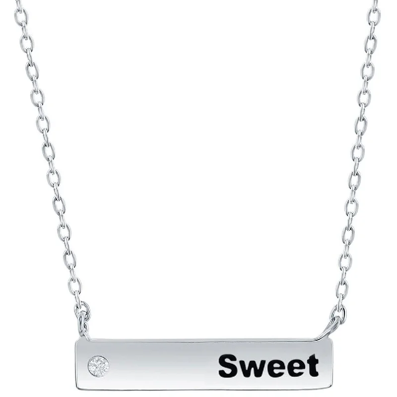 Ladies necklaces dark charm-Classic Women's Necklace - Sterling Silver Bar and CZ Sweet | M-6787