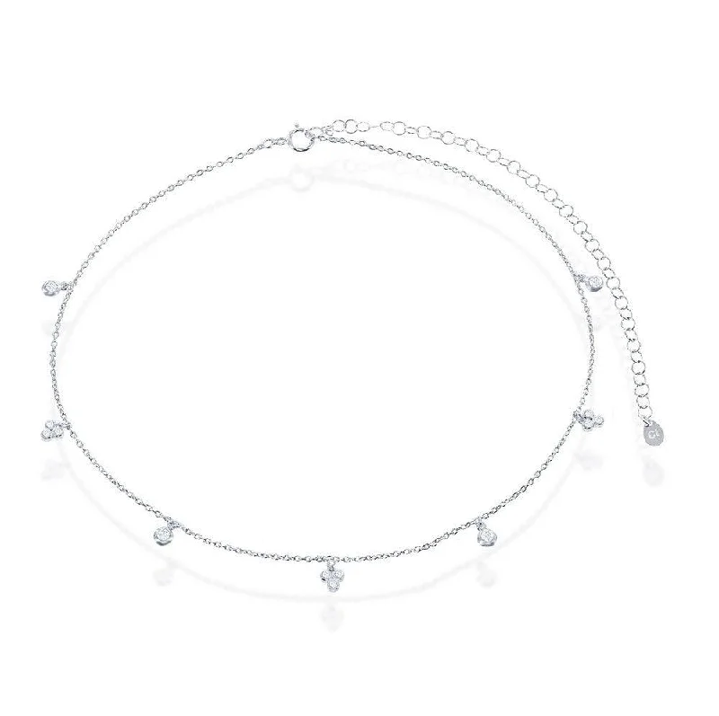 Ladies necklaces promo deals-Sterling Silver Multi Bezel-Set CZ By The Yard Choker Necklace