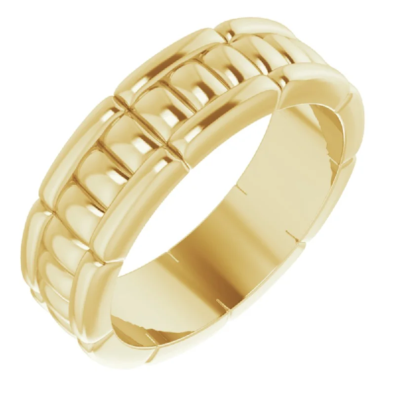 Ladies rings care tips-6mm 14K Yellow Gold Grooved Pattern Standard Fit Band