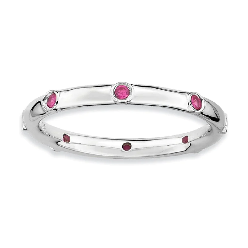 Ladies rings couple sets-Sterling Silver Stackable Created Ruby 2.25mm Band