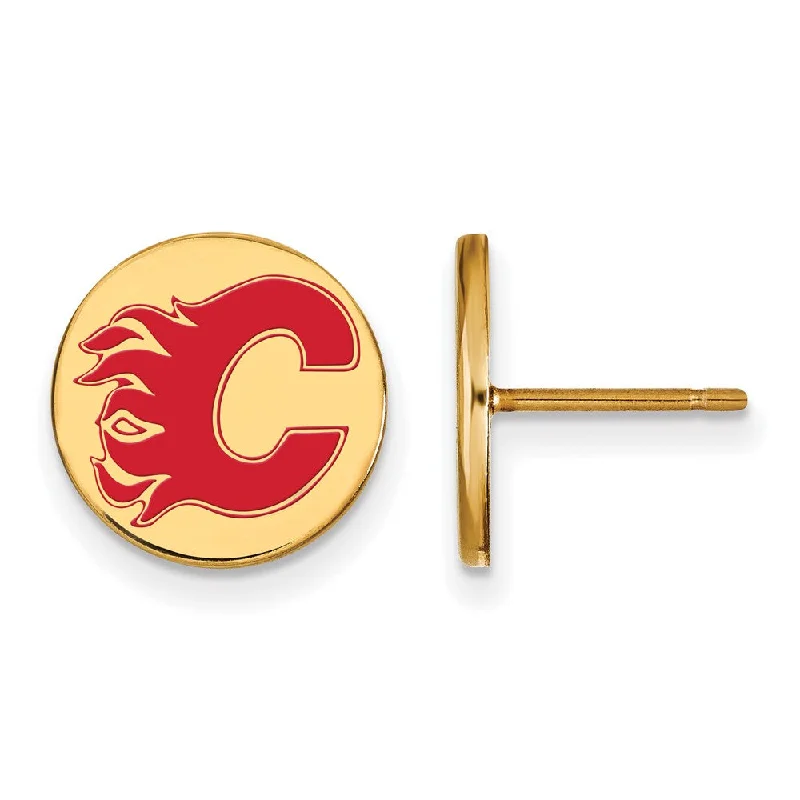 Ladies earrings relaxed vibes-SS 14k Yellow Gold Plated NHL Calgary Flames SM Enamel Post Earrings