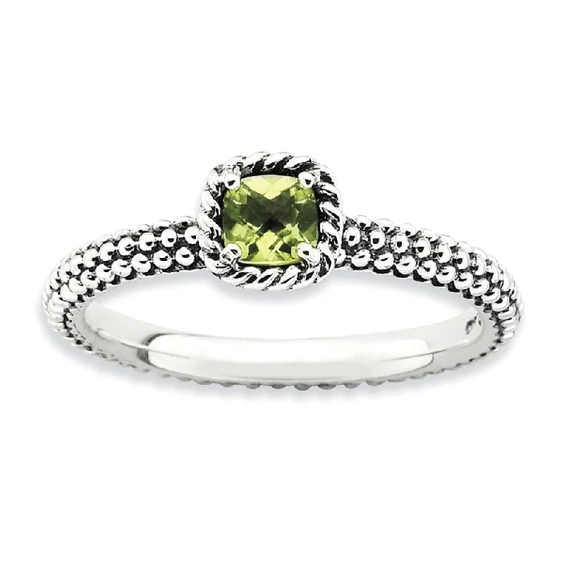 Ladies rings social media trends-Antiqued Sterling Silver Stackable Peridot Ring