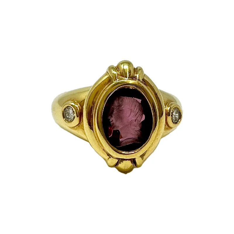 Ladies rings European flair-Susan Berman Ring with Garnet Intaglio and 2 Diamonds