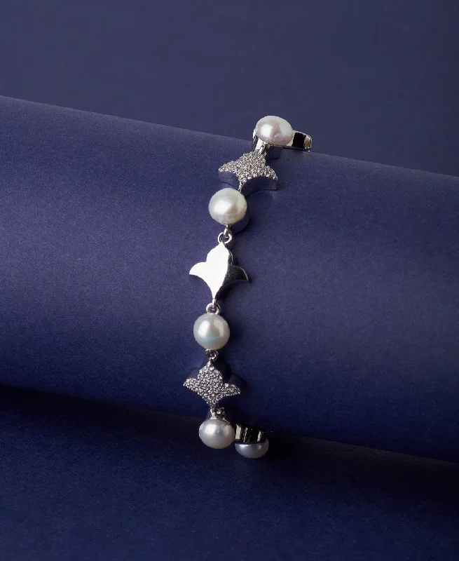 Ladies bracelets silver tones-Fashionable Real Pearl Bracelet