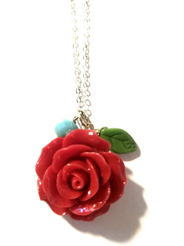 Ladies necklaces high-end labels-Rose Charm Necklace