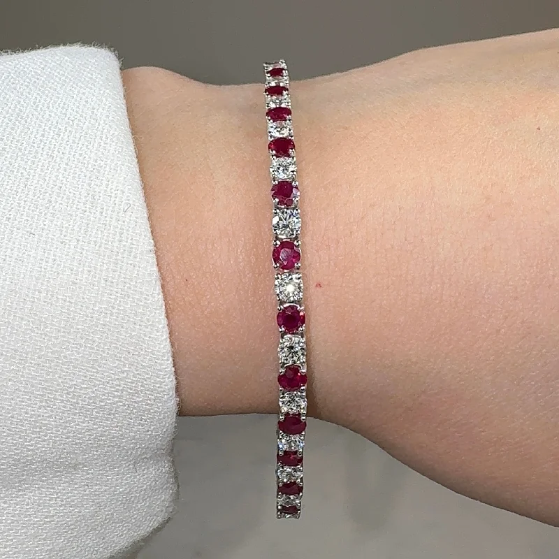 Ladies bracelets shop finds-Round Brilliant Diamond and Ruby 4 Claw Bracelet BRDR45345