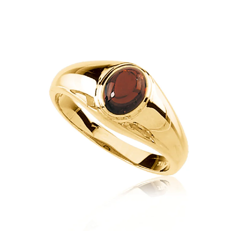 Ladies rings social media trends-Mozambique Garnet Solitaire Ring in 14K Yellow Gold