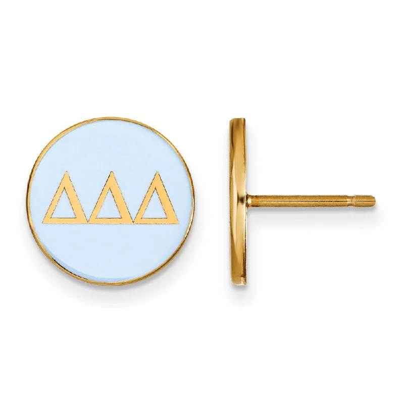 Ladies earrings future trends-14K Plated Silver Delta Delta Delta Blue Enamel Greek Post Earrings